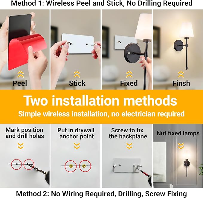 Vimhou Peel and Stick Wall Sconces, Stick On Wall Sconce Set of 2, Battery - Image 3