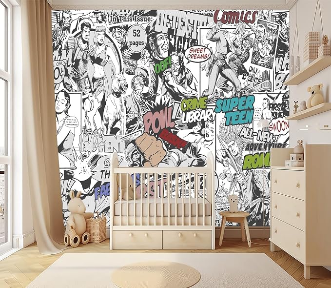 XMPMBM-Cartoon Hand-Painted Comics Nursery Room Fabric Wallpaper Kids Gaming - Image 2