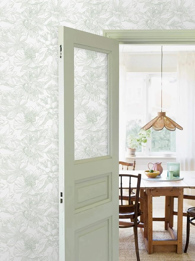 Ismoon Large Floral Peel and Stick Wallpaper Boho White and Green Contact Paper - Image 4