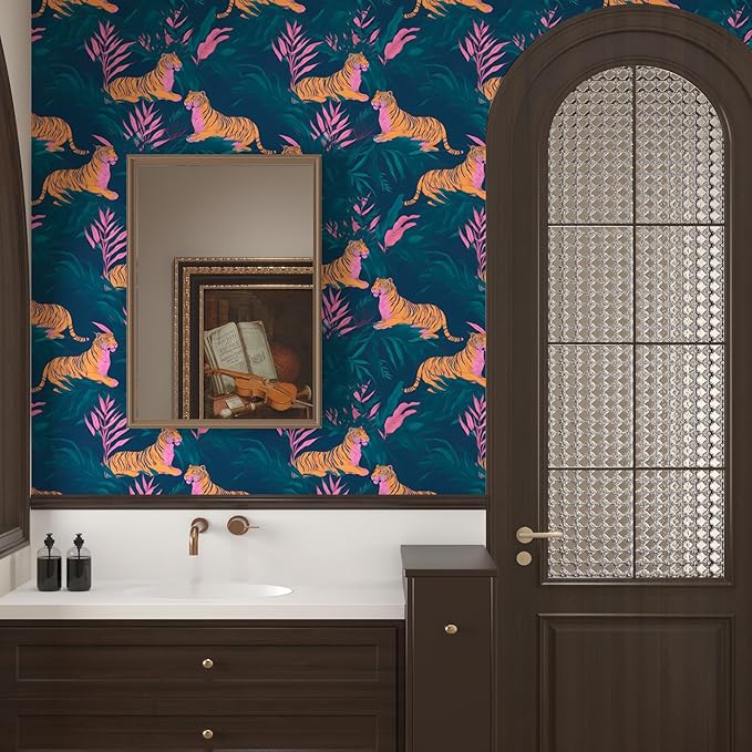 BOKEBEVE Tiger Wallpaper Peel and Stick Jungle Tropical Contact Paper Vintage - Image 6