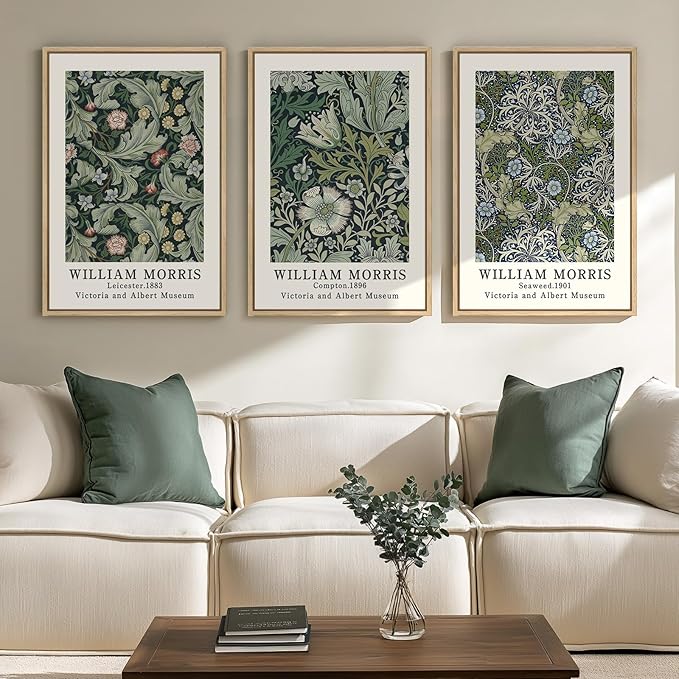 Framed William Morris Canvas Wall Art Set of 3, Boho Farmhouse Botanical Decor by Cuspin