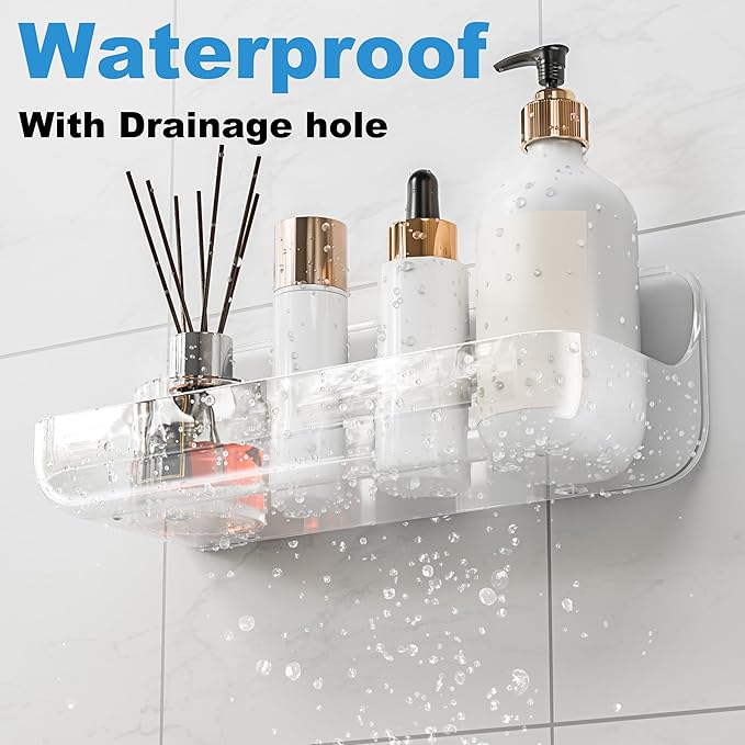 Adhesive Shower Caddy, 2 Pack Acrylic Bathroom Shelves, No Drill Wall Mount - Image 3