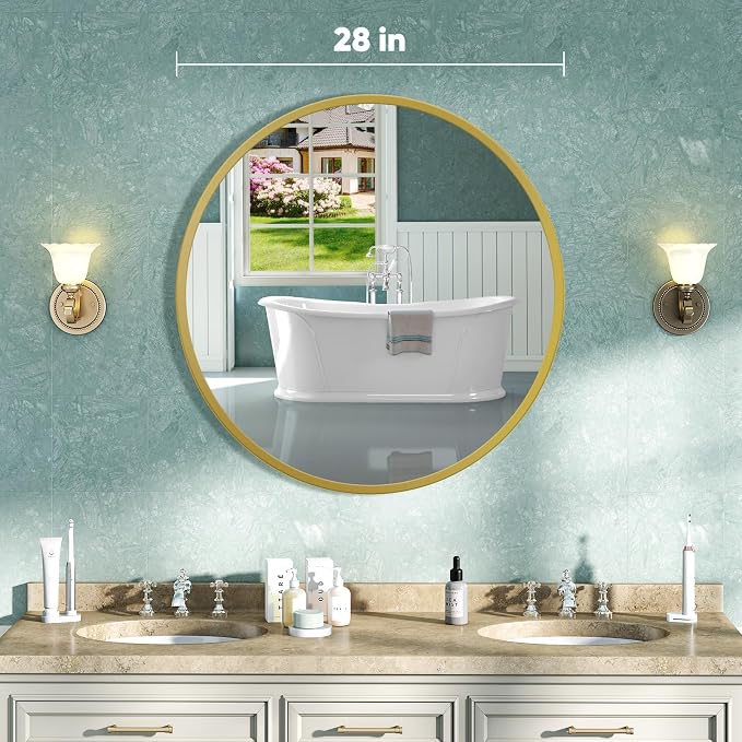 NEWBULIG Round Bathroom Mirror for Over Sink, 28 Inch Wall Mount Vanity Circle - Image 2