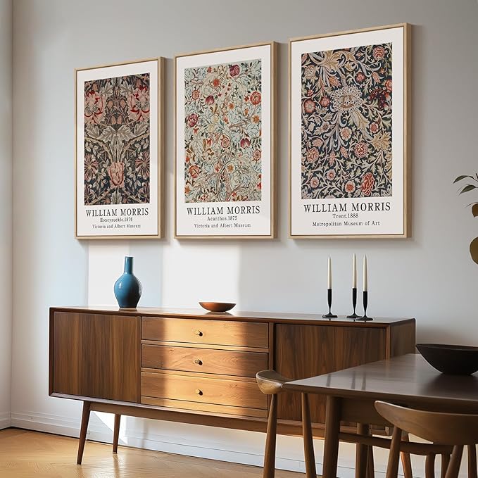 Framed Large William Morris Canvas Wall Art Set of 3, Vintage Floral Botanical - Image 4