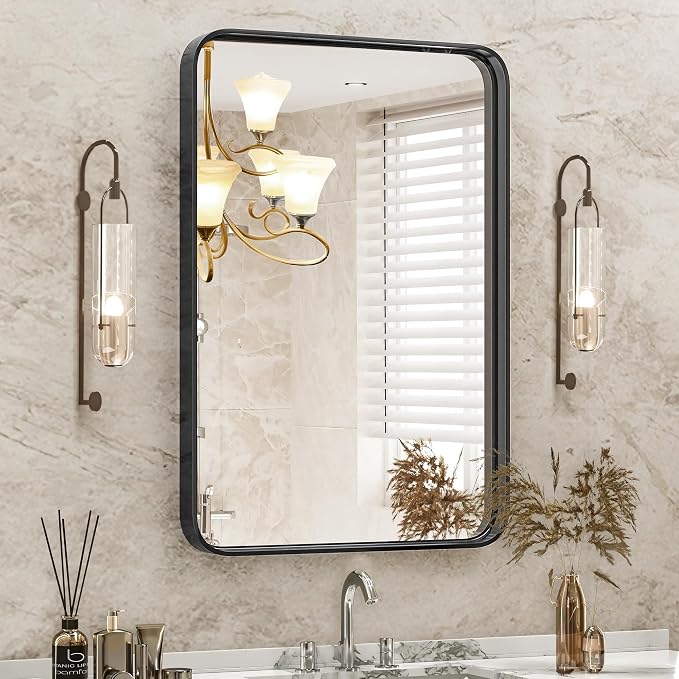 DUMOS Black Metal Framed Vanity Rounded Rectangle Bathroom Mirrors by DumosLifestyle