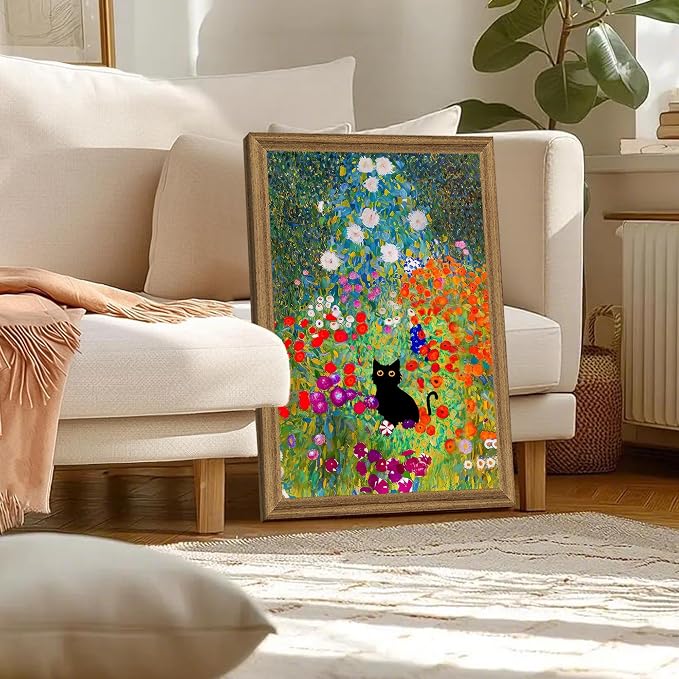Fantasy Artists Gustav Klimt Canvas Wall Art, Framed Aesthetic Cat Floral Wall - Image 5