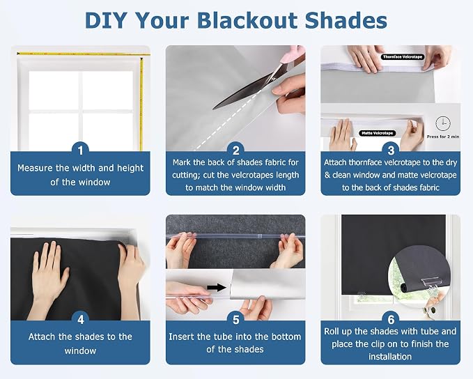 LazBlinds 100% Blackout Roller Shades, No Tools No Drill Cordless Blinds - Image 4