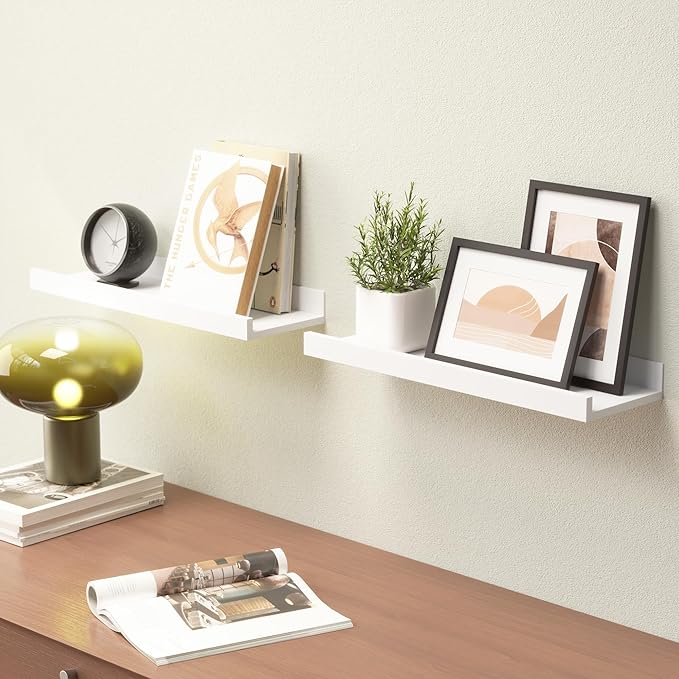 Boswillon Floating Shelves Wall Mounted Set of 2, Modern White Shelves - Image 2