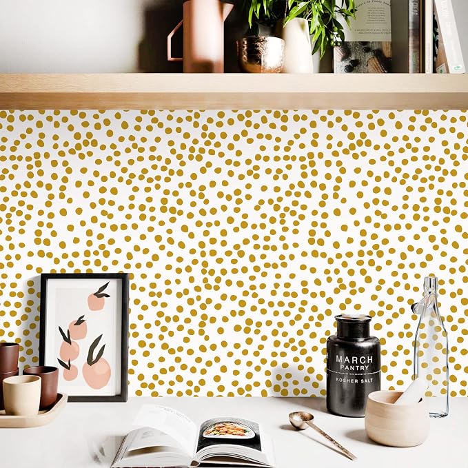Jeweluck Yellow Polka Dot Wallpaper Yellow and White Peel and Stick Wallpaper - Image 2