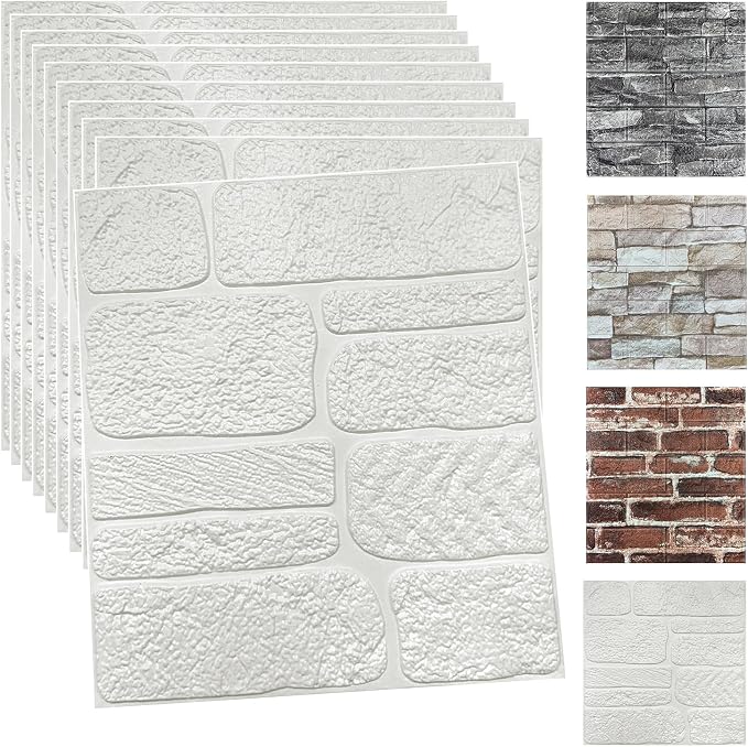 YU LI 3DH 3D Wall Panels Peel and Stick Faux Stone Wall Panel White 20-Pack by YULI3DH