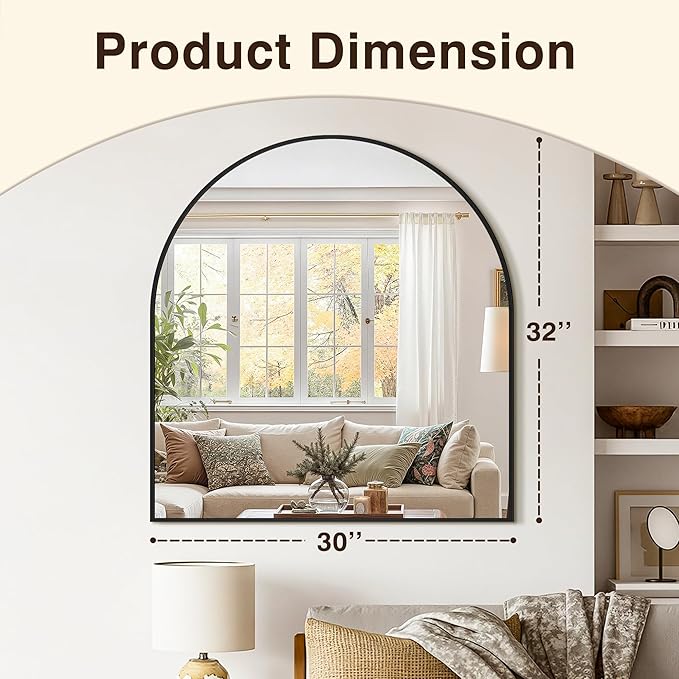 Vanity Bathroom Mirror for Wall, 32”x30” Arched Bathroom Mirror for Over Sink - Image 3