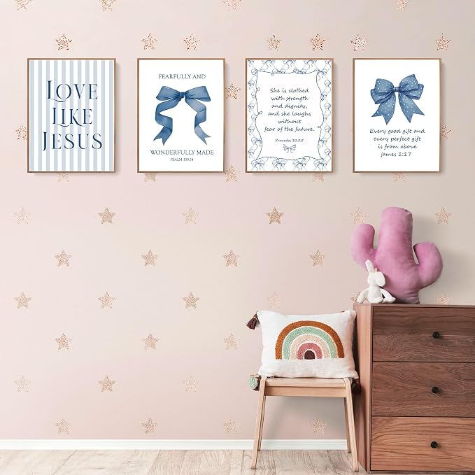 LARTSFRO Coquette Navy Blue Bow Jesus Wall Art Decor Posters, Inspirational - Image 3
