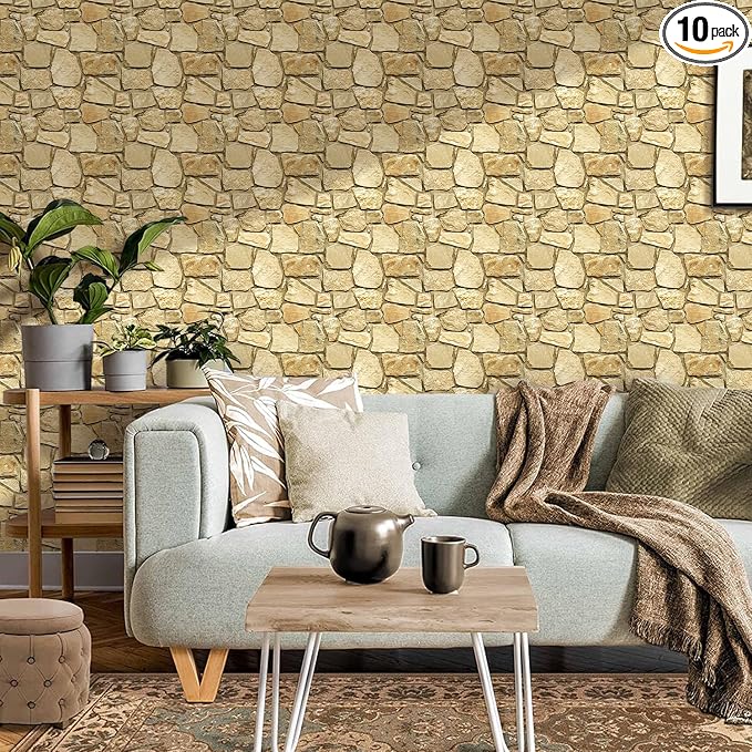 COMSTICKC 3D Faux Stone Wall Panel Peel and Stick Wall Covering, Ultra-Light by COMSTICKCDECOR