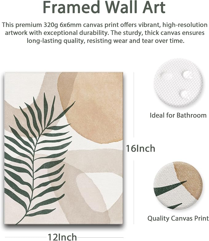 HesenDot Abstract Botanical Wall Art Set of 3, 30x40CM Neutral Plant Framed - Image 3