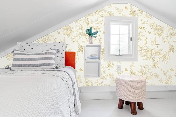 Froluya Cream White and Gold Floral Wallpaper Peel and Stick Wallpaper - Image 7