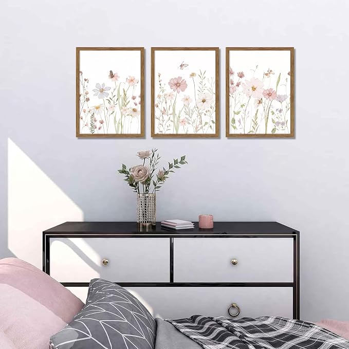 Framed Wildflower Wall Art Set of 3, Vintage Flower Botanical Paintings - Image 8