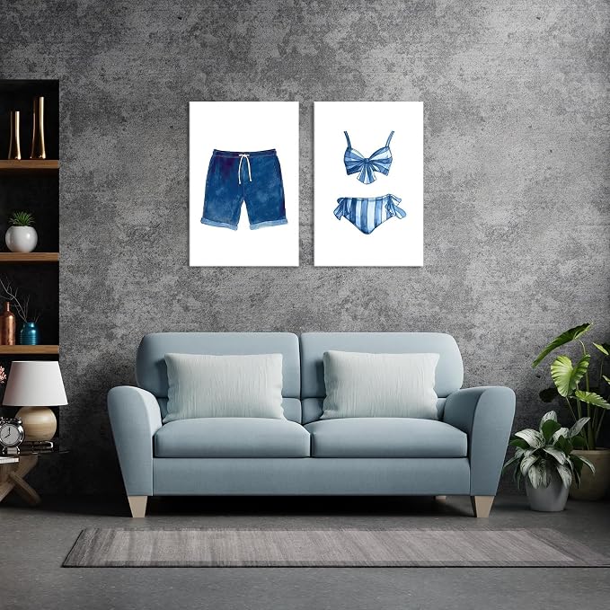 Liyark Set of 2 Retro Navy Blue And White Swimsuit Art Posters Beach Bathing - Image 3