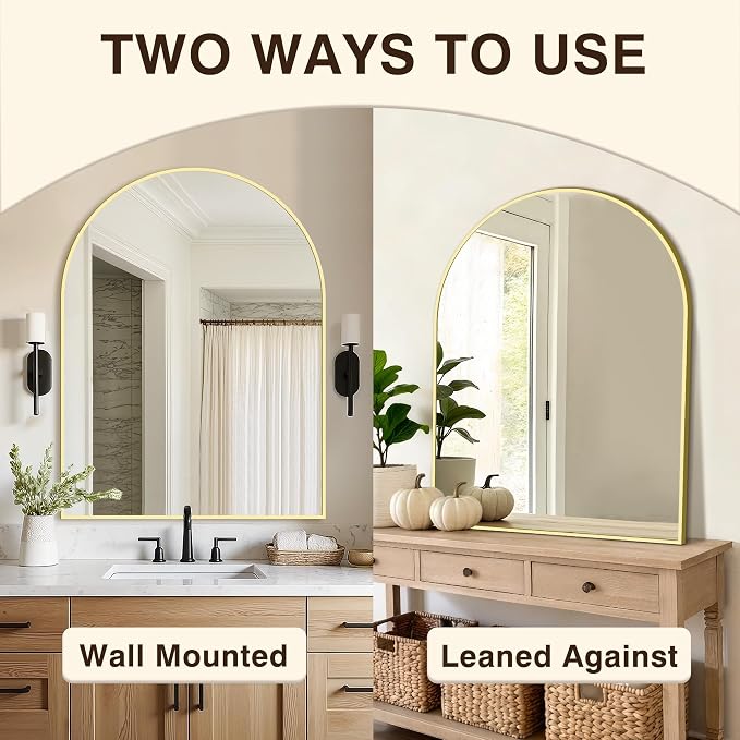 Vanity Bathroom Mirror for Wall, Arched Metal Frame for Bedroom, Living Room - Image 6