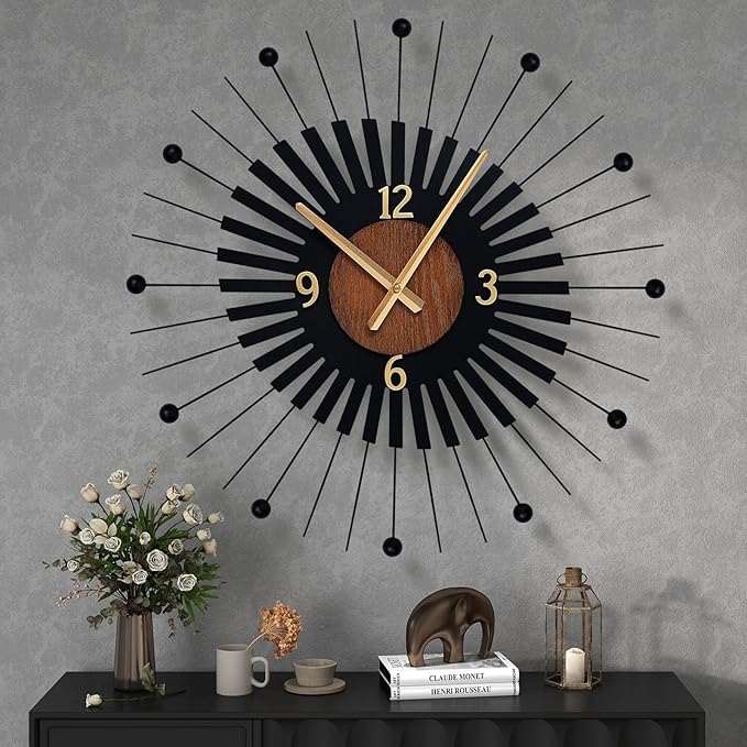 22 Inch Modern Sunburst Wall Clock Battery Operated, Silent Quartz Movement by XGGJWW