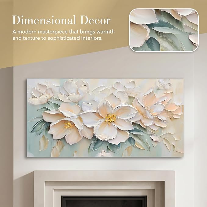 Anolyfi White Textured Flowers Canvas Wall Art - Image 5