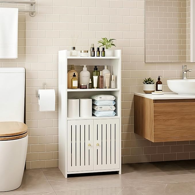 HAYOFAMY Bathroom Storage Cabinet, 4-Tier White Floor Cabinet Freestanding - Image 2