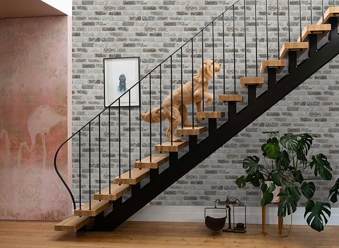Guvana 17.3"×590" Brick Peel and Stick Wallpaper Grey Brown 3D Self Adhesive - Image 3
