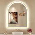 30"x36" Arched LED Mirror for Bathroom, Brushed Gold Lighted Bathroom Mirror by OUMUSUMIRROR