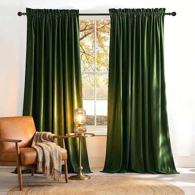 NICETOWN Olive Green Velvet Blackout Curtains 92 inch Long by NICETOWN