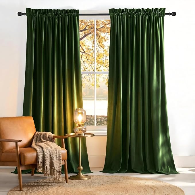 NICETOWN Olive Green 90 inch Long Velvet Curtains by NICETOWN