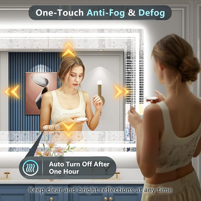 60x40 LED Bathroom Mirror with Lights, Backlit and Front Lit Anti-Fog Lighted - Image 5