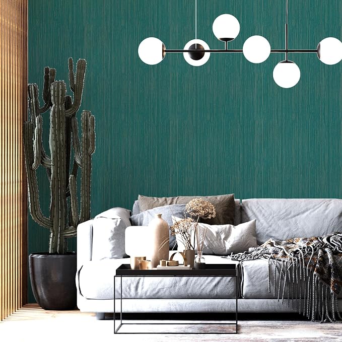 Teal Grasscloth Peel and Stick Wallpaper A Set of 23.6" X 480" Self-Adhesive - Image 2