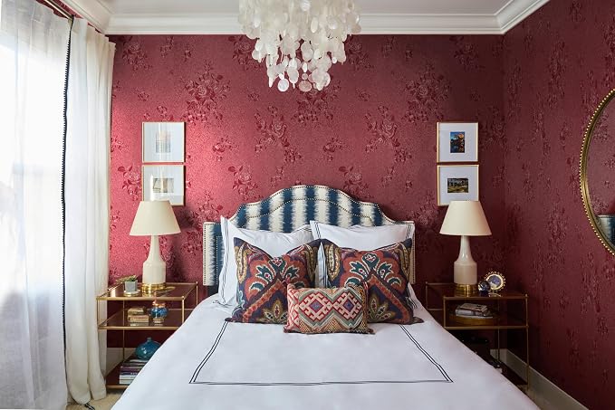 Erfoni 197"x17.7" Vintage Dark Red Wallpaper Thicken Floral Embossed Contact - Image 3