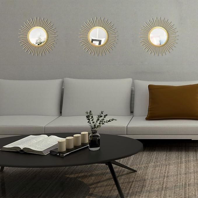 3 Set Sunburst Mirrors for Wall Decorative Metal Mirrors Small Mirror Sets - Image 2