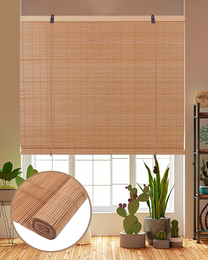 FoundGo Retro Bamboo Blinds 30" W x 64" H Bamboo Roman Shades Light Filtering by FoundGo
