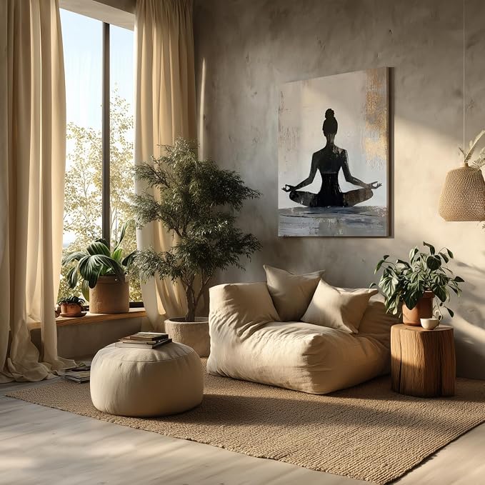 GELDSTEI Framed Zen Wall Art, Modern Yoga Girl Canvas Painting, Tranquil - Image 4