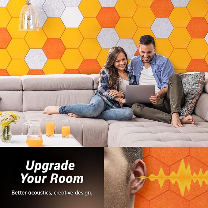 Self-adhesive Hexagon Acoustic Panels 12 Pack, TONOR 12"x 10"x 0.4" High - Image 4