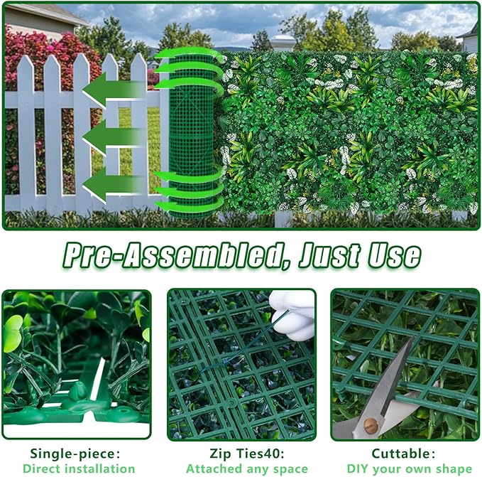 Grooy Artificial Hedge Grass Wall, Boxwood Panels 40"x120", UV Protected - Image 6