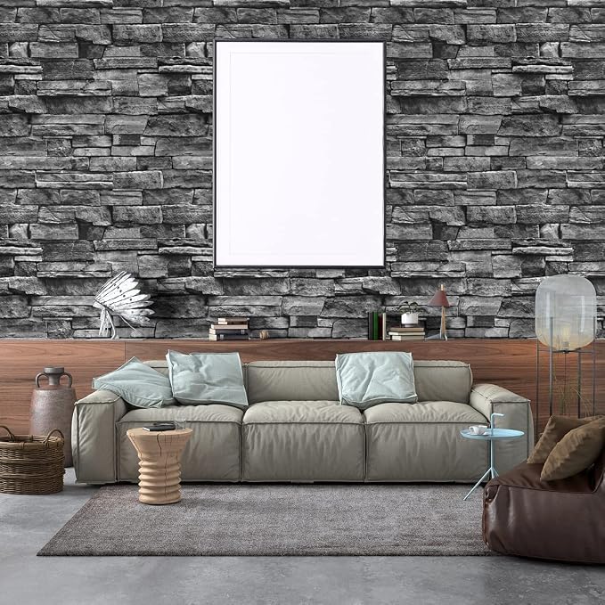 Jeweluck Grey Brick Wallpaper Peel and Stick Wallpaper 17.7”×393.7” Faux Stone - Image 8