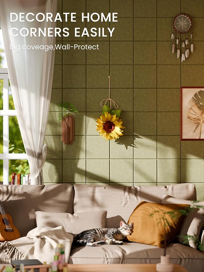 Bumusty Large Felt Bulletin Board, 30 Push Pins, 70 Adhesive Tabs, Olive Green - Image 4