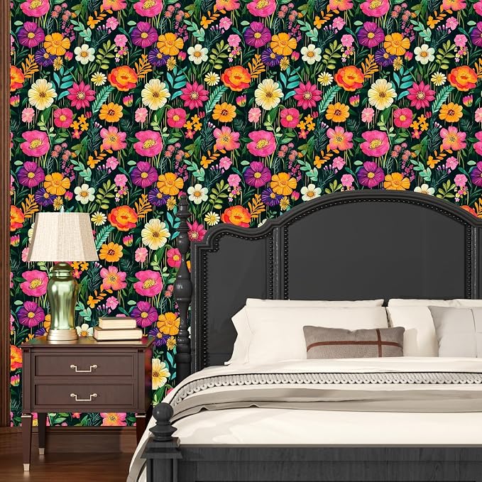 BOKEBEVE Watercolor Floral Wallpaper Peel and Stick Colorful Contact Paper - Image 6