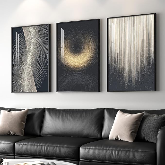Large Framed Black and Gold Modern Luxury Abstract Wall Art - Image 2