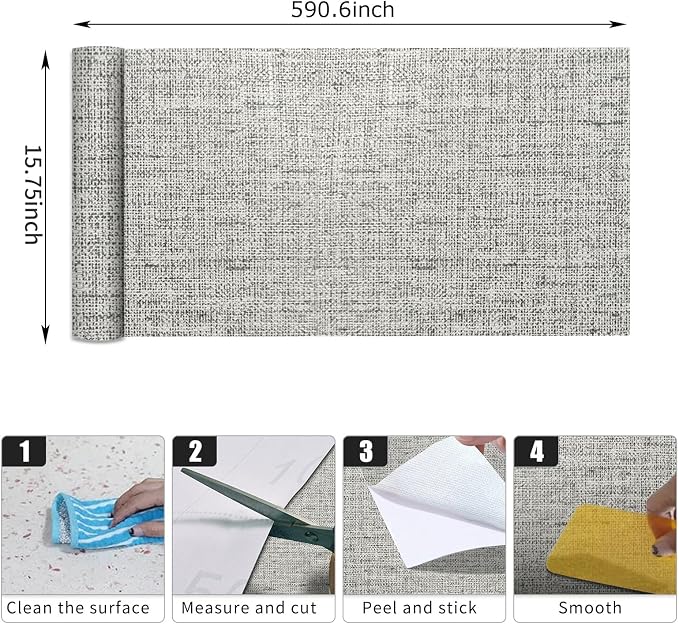 15.75"x590.6" Gray Grasscloth Wallpaper Peel and Stick Removable Textured Wall - Image 9