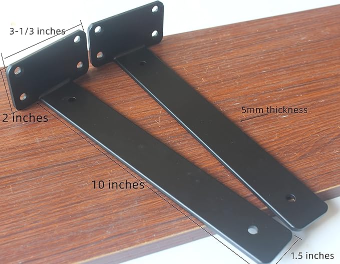 10 Pack - 10 inch Black Hidden L Shelf Bracket Iron Floating Shelf Brackets - Image 2