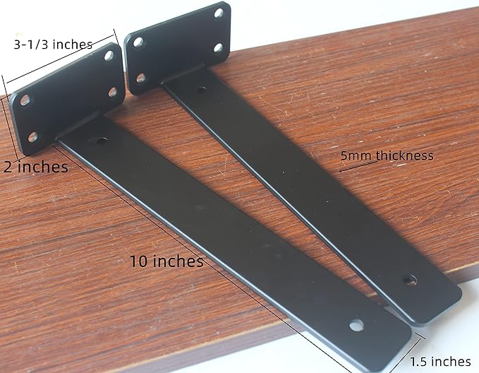 8 Pack - 10 inch Black Hidden L Shelf Bracket Iron Floating Shelf Brackets - Image 2