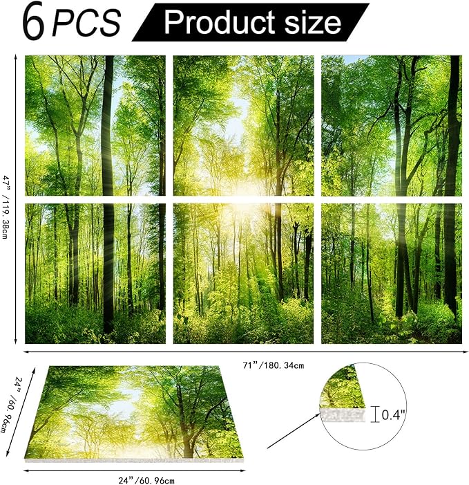 YPY Sound Proofing Panels for Walls Morning sunrise forest green trees: 6 Pack - Image 2