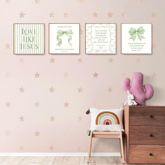 LARTSFRO Coquette Sage Green Bow Jesus Wall Art Decor Posters, Inspirational - Image 3