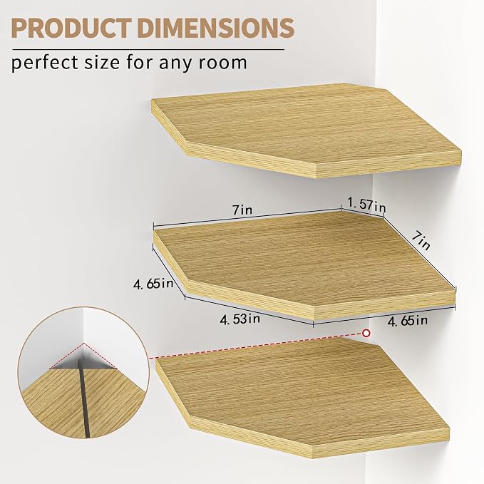 Corner Shelf Wall Mount, Floating Corner Shelves, Rustic Wood Wall Storage - Image 3