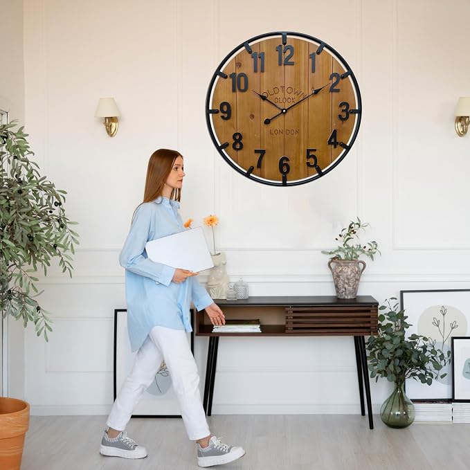 Large Farmhouse Rustic Wooden Wall Clock - Image 7