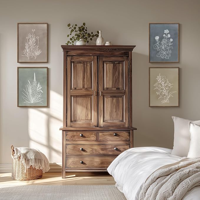 Boho Framed Botanical Wall Art for Bedroom, 4 Piece Vintage Neutral Floral - Image 9