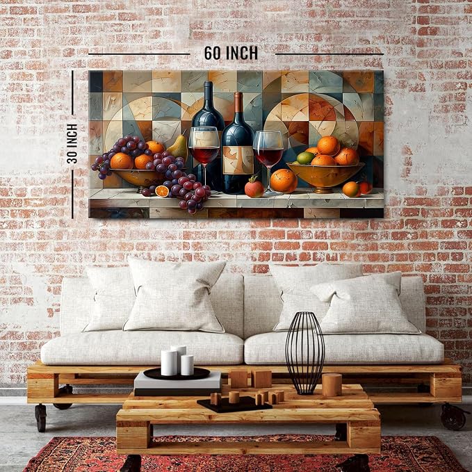 Geometric Kitchen Wall Art Abstract Wine Canvas Prints Red Wine Glass and Fruit - Image 2